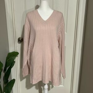 Venezia jeans clothing co pink slit lambs wool blend v neck sweater size 18/20